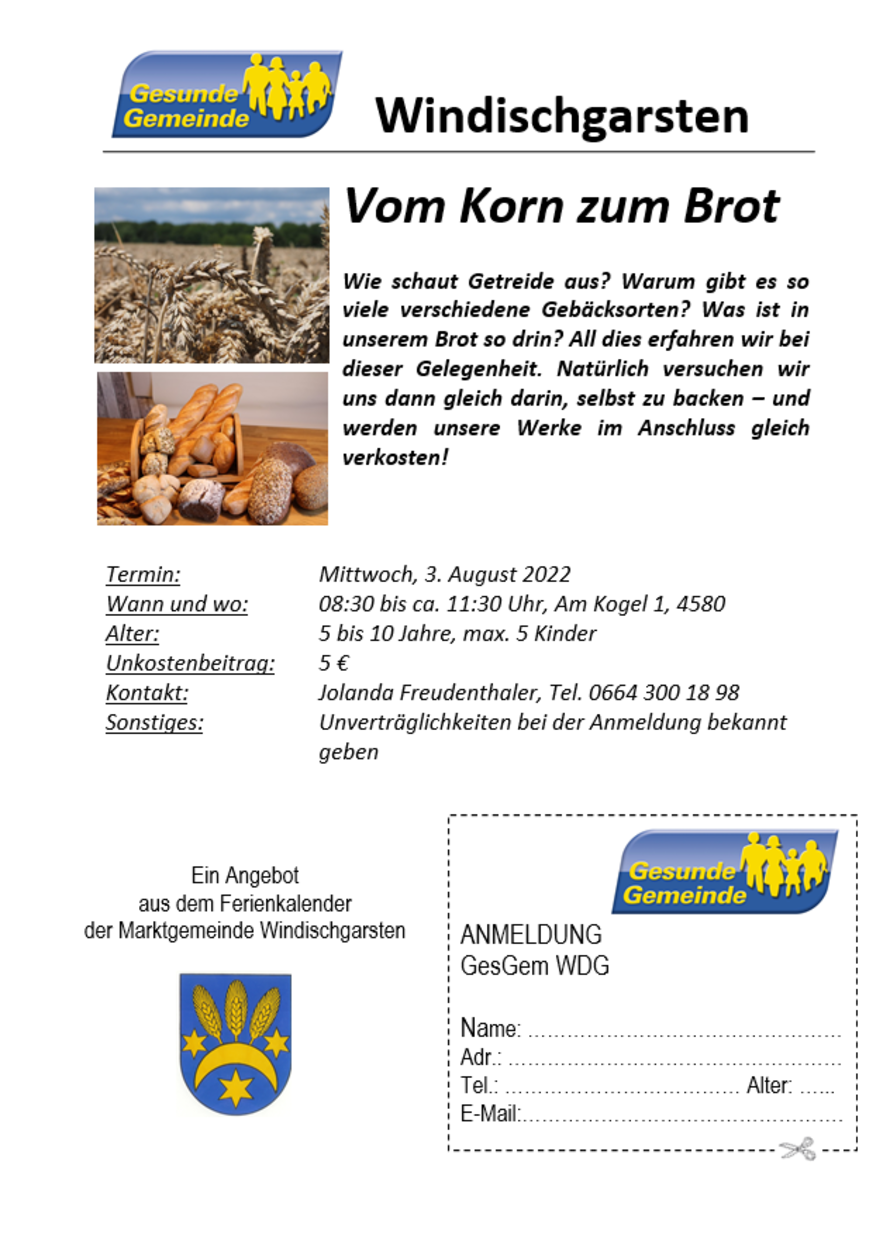 Eine Seite aus dem Programm als Beispiel - Angebot der Gesunden Gemeinde - Vom Korn zum Brot